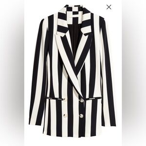 H&M Black & White Striped Oversized Blazer